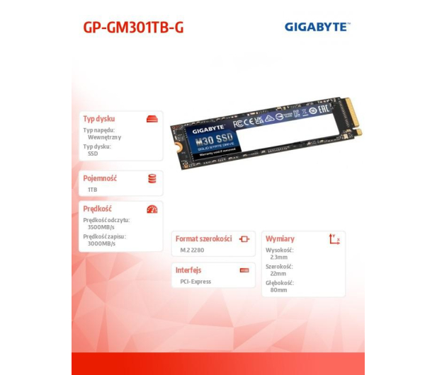 Gigabyte 1TB M.2 PCIe NVMe M30 - 662210 - zdjęcie 6